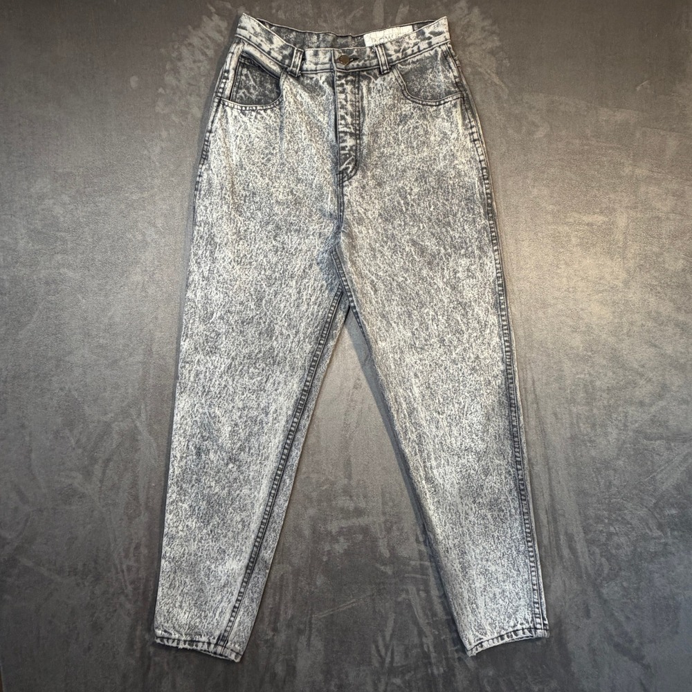 Vintage Power Gray Acid Wash High Rise Tapered Leg Mom Jeans Womens Sz 10 27x28